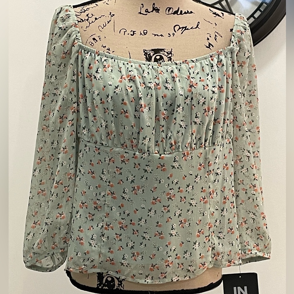 I.N. San Francisco XL mint green floral blouse nwt